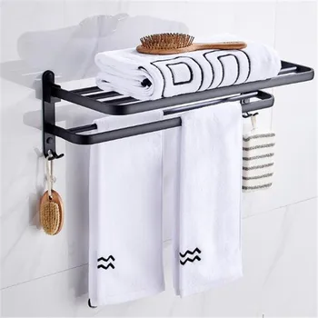 

Towel Shelf Aluminum Bath Hardware Set Towel Bar Black Bathroom Fixture