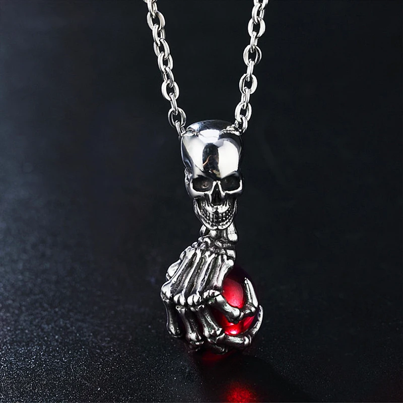 

Fashion and exquisite retro skull ghost claw red zircon pendant necklace domineering rock ghost men's personalized jewelry
