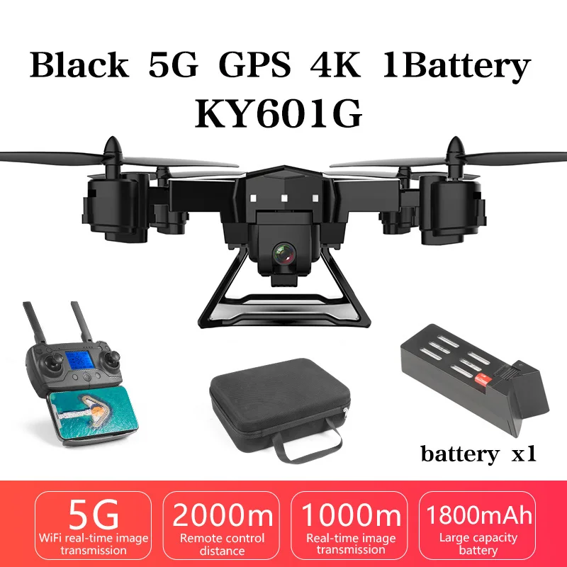 XKJ Новое поступление KY601G gps беспилотный Квадрокоптер с 5G 4K HD камерой 2000 метров Дистанция управления RC вертолет дроны складная игрушка - Цвет: Black 5G GPS 4K 1B