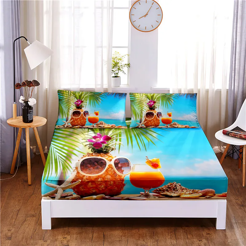 

Sand BeachDigital Printed 3pc Polyester Fitted Sheet Mattress Cover Four Corners with Elastic Band Bed Sheet Pillowcases