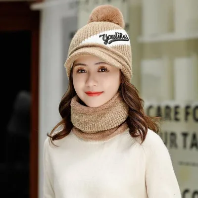 HANGYUNXUANHAO Skullies шапочки шарф для девочки шапка вязаные зимние шапки для женщин Шапки Mask маска капота Горячая спортивная шапочка Дешевые шапки - Цвет: khaki