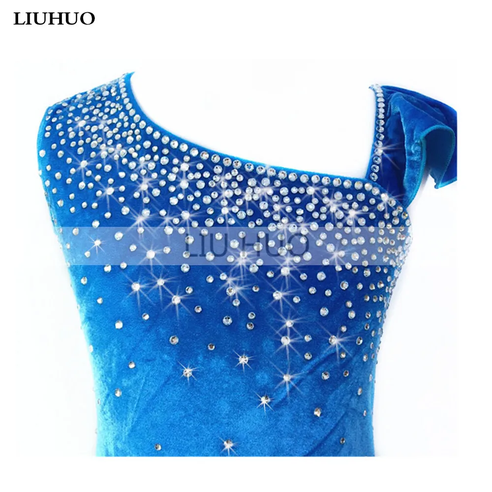 LIUHUO Women Girls Costume Performance Children Gymnastics Ballet Competition Leotard Ice Figure Skating Dress Dance Blue Velvet