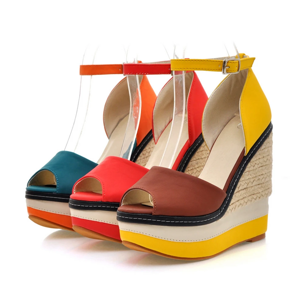 

Party High Platform Sandals Women 2019 Summer mixed-color High Heels Women Straw Shoes Woman Wedges Shoes
