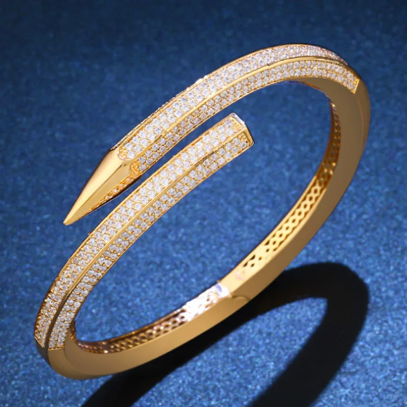 

zlxgirl Free Velvet bag AAA Pave Cubic Zircon Bangle for Wedding Women size nail bangle bracelet fashion Women jewelry
