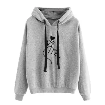 

Planet Print Solid Loose Drawstring Sweatshirt Long Sleeve Hooded 2019 Autumn Female Women Gray Hooded Black