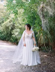 Скромный дизайн размера плюс богемное свадебное платье es кружевное с длинным рукавом прозрачное декольте ТРАПЕЦИЕВИДНОЕ пляжное