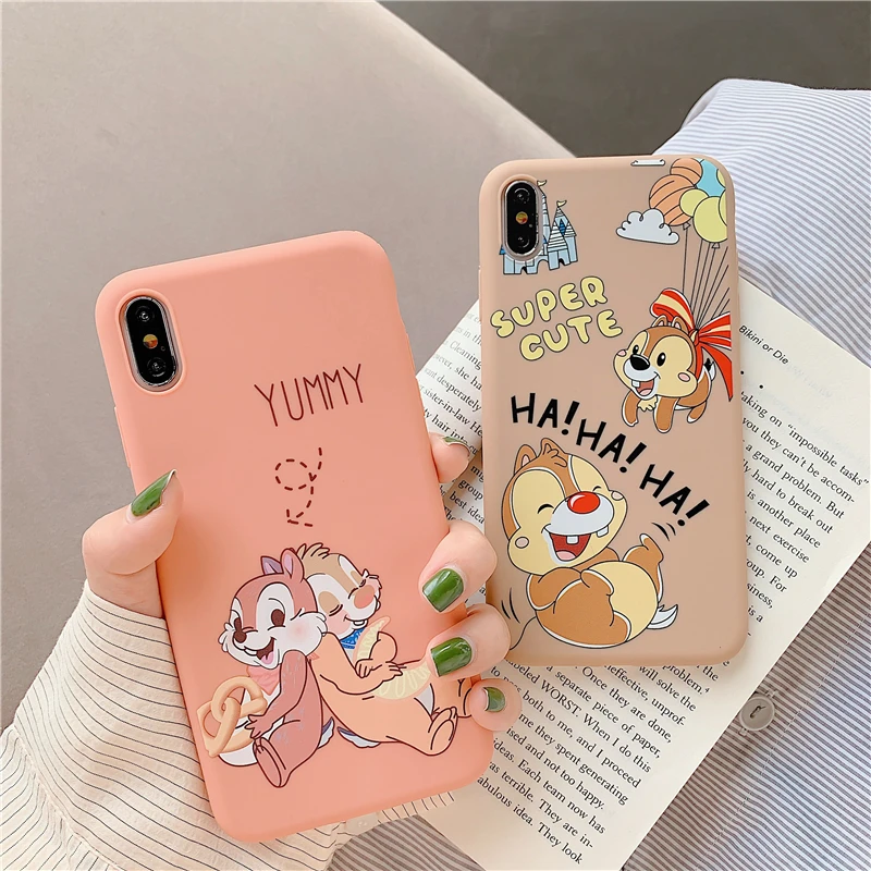 

New Cartoon Cute Squirrel brothers Chip Dale Phone Case For iphone X XS Max Xr 7 8 6 6s plus Candy Soft silicon TPU Cover Coque