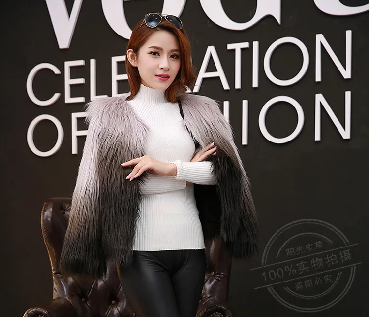 ZADORIN Gradient Faux Fur Coat Winter Fashion Slim Fur Fluffy Jacket Long Sleeve O Neck Cropped Parka Vintage Ladies Streetwear - Цвет: Same as photo