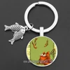 Naughty Cat and Fish Glass Pendent Keychain Cute Cat Who Wants To Eat Fish Key Rings for Women and Cute Girl ► Photo 2/6