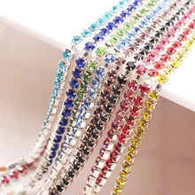 Cadena de diamantes de imitación densa de 1 metro, Base plateada, cristal brillante, piedras artesanales, cadena de costura, Chian