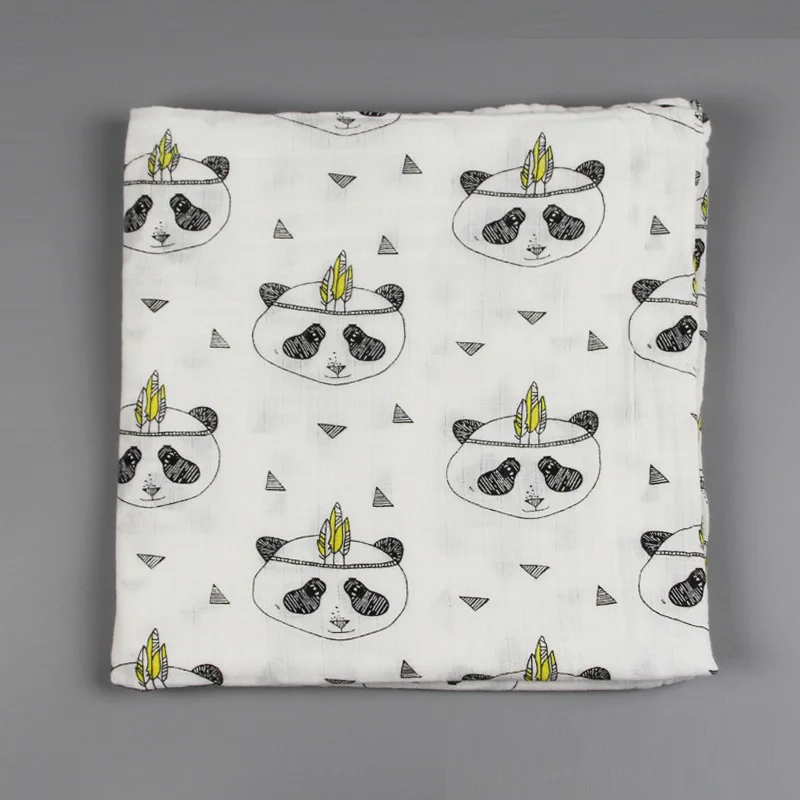 Panda Head Муслиновое одеяло, хлопок, детские пеленки, 120*120 см, мягкое одеяло для новорожденных, s, для ванны, марля, для младенцев, Детская накидка, спальный мешок, чехол для коляски - Цвет: Panda Head