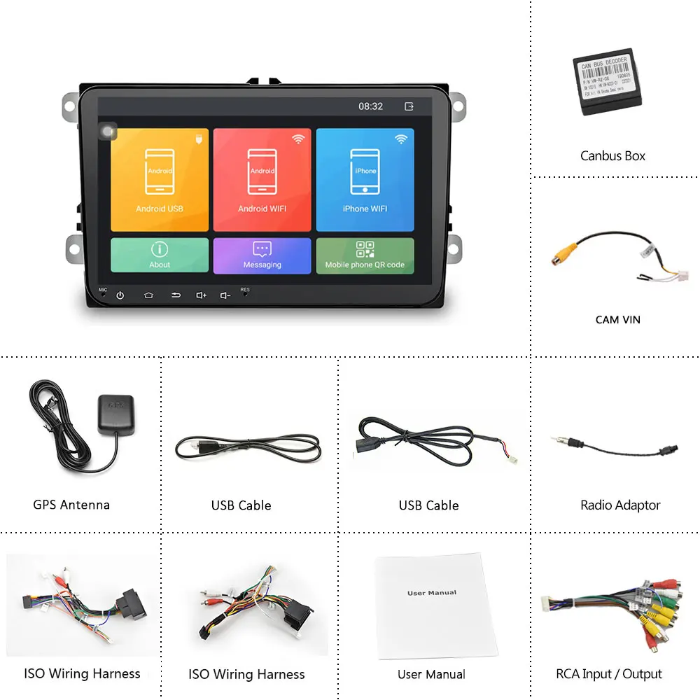 Camecho 2 Din Android 8,1 автомобильный Радио gps стерео MP5 плеер для Volkswagen Skoda Octavia Golf 5 6 touran passat B6 Jetta tiguan - Цвет: Without camera