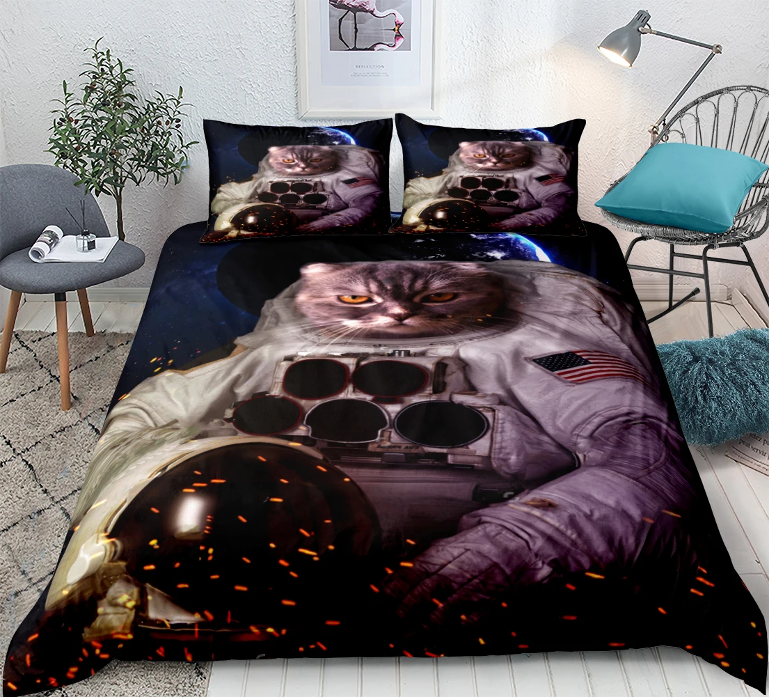 3d Cat Bedding Astronaut Cat Duvet Cover Set Teens Kids Space