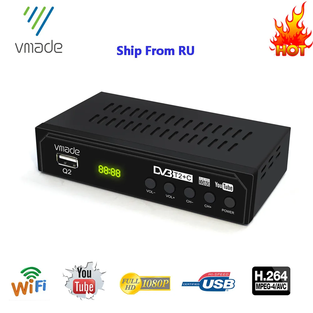 

Vmade DVB T2 Tuner DVB TV Receiver HD receptor DVB T2 Set top box digital TV Tuner DVB C H.264 support youtube USB WIFI decoder