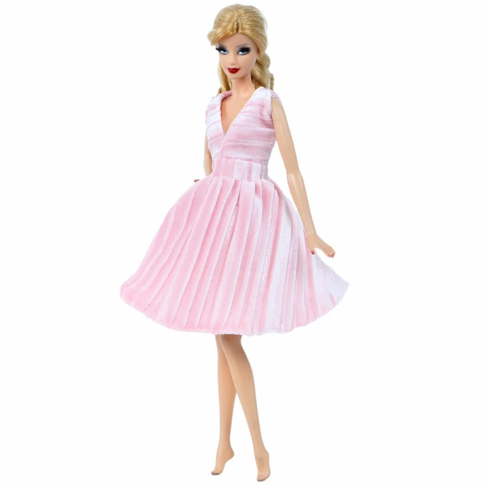 1 комплект, элегантное розовое бархатное платье без рукавов, вечерние платья для свиданий, аксессуары для кукольного домика, Одежда для куклы Барби, игрушки для девочек