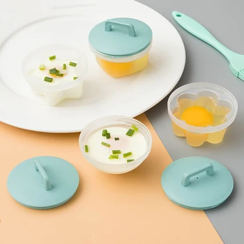 

4 Pcs/Set Cute Egg Boiler Plastic Egg Poacher Set Kitchen Egg Cooker Tools Egg Mold Form With Lid Brush Pancake Maker