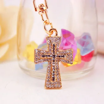 

XDPQQ Creative Fashion Colorful Crystal Cross Keychain New Car Pendant Key Chain Pendant