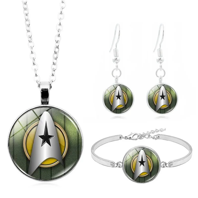 

New Products Accessories Star Trek Time Stone Necklace Set Silver Bracelets Ear Stud Jewelry Set