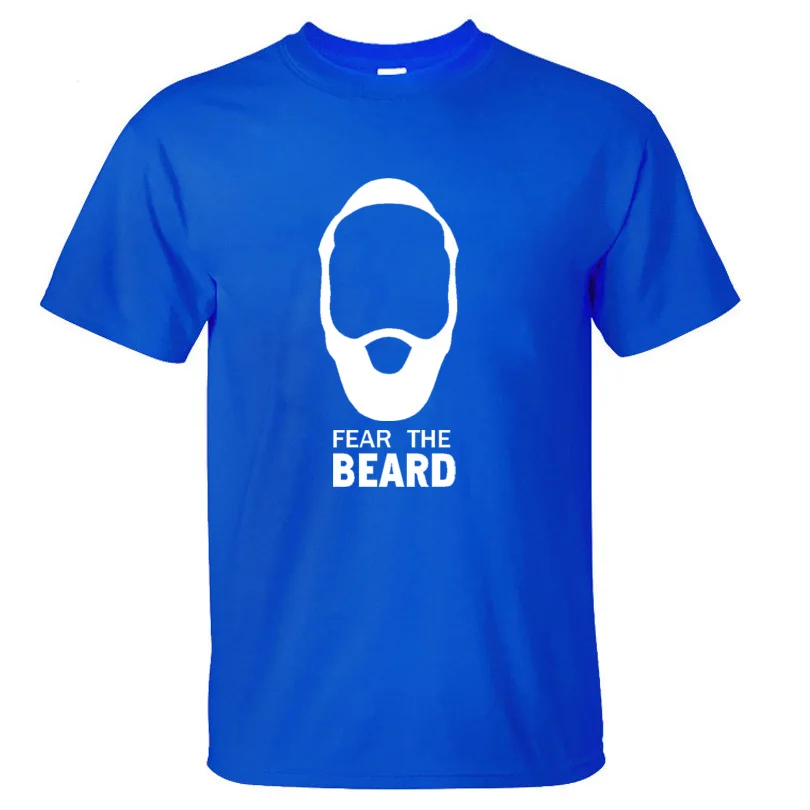 Мужские хлопковые футболки с круглым вырезом и надписью «Star James Harden Fear the Beard» - Цвет: blue  white