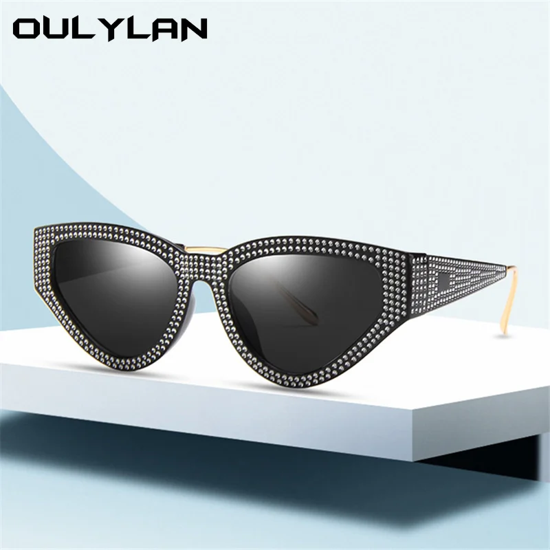 Oulylan, винтажные женские солнцезащитные очки с имитацией бриллиантов, модные солнцезащитные очки «кошачий глаз», женские роскошные очки, зеркальные очки UV400