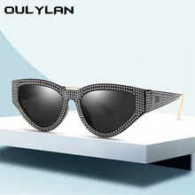 Oulylan, винтажные женские солнцезащитные очки с имитацией бриллиантов, модные солнцезащитные очки «кошачий глаз», женские роскошные очки, зеркальные очки UV400