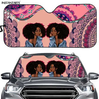 

INSTANTARTS Pink Bohemian Flower African Girls Fashion Auto Sun Shade for Car Women's Front Windshield Sunshade Covers Washable