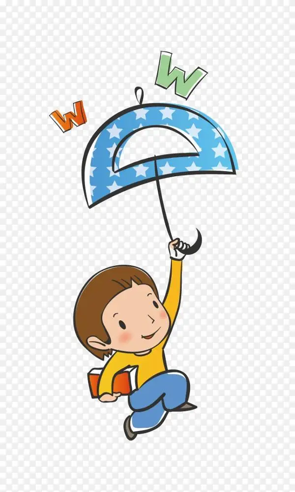 儿童卡通壁纸男孩拿着伞
