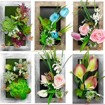 

Creative 3D Stereo Imitation Wood Photo Frame Succulent Plants Photo Frame Artificial Flowers Home Bar Decor Wall Hanging Mural