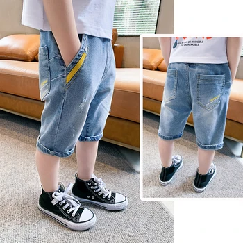 

IENENS Summer Shorts Jeans Children Short Jeans Kids Baby Stretch Boardshorts Letter Shorts Boys Denim Short Trousers
