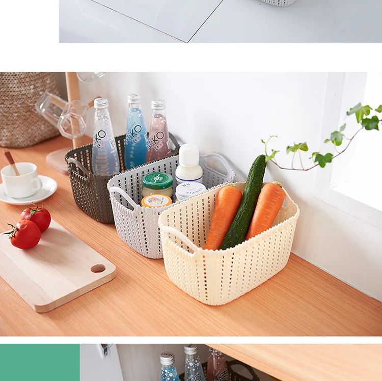 Imitation Rattan Storage Basket Plastic Debris Storage without Cover Storage Box Bathroom Cosmetics Storage Basket
