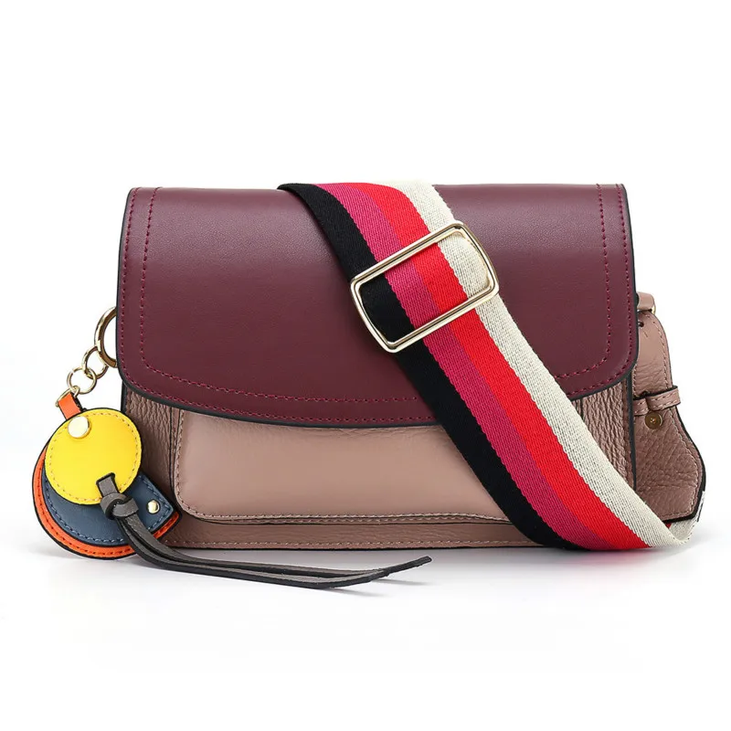

Cow Leather Women Crossbody Bag Color Weaving Wide Strap Shoulder Bag Luxury Ladies Small Flap Bag Fashion Female Bolsas Sg50