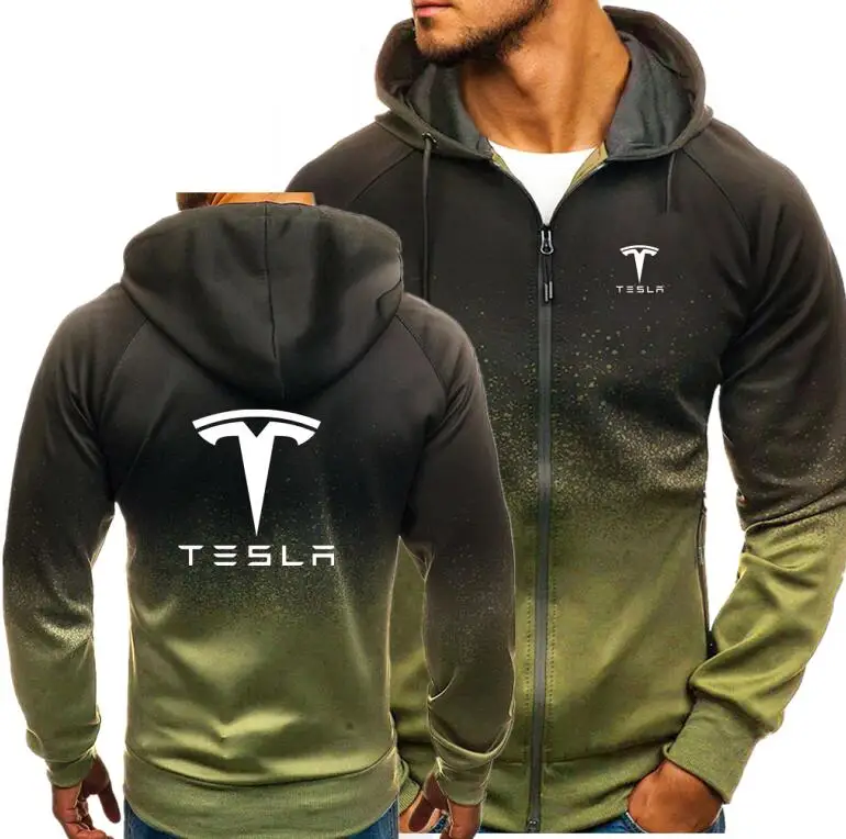 

Men Hoodies Tesla Print Jacket Male Pullover Hoodie Spring Autumn Drawstring Zipper Hooded Sweatshirt Top Coat