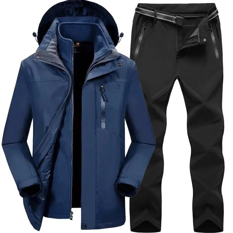 Мужские и женские зимние осенние съемные походные лыжные куртки, флисовые водонепроницаемые штаны с поясом
