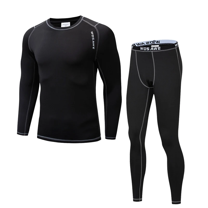 Pant and Shirt Black WOSAWE, мужское зимнее тепловое флисовое нательное бельё, спортивные, для велоспорта, базовые слои, для фитнеса, спортзала, бега, верховой езды, зимние теплые кальсоны - Цвет: Pant and Shirt Black