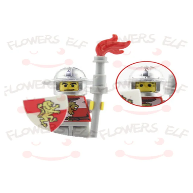 1PCS Blue Lion Red Green Dragon Knight Mini Two-person Villain Middle Age Assembling Building Blocks Children'sToy Medieval Knig 9809E