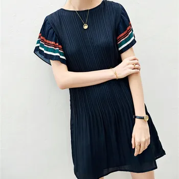 

Women's Batwing Sleeve Pleated Mini Dress O-neck Short Sleeve Loose 2020 Spring Summer New Short Dress