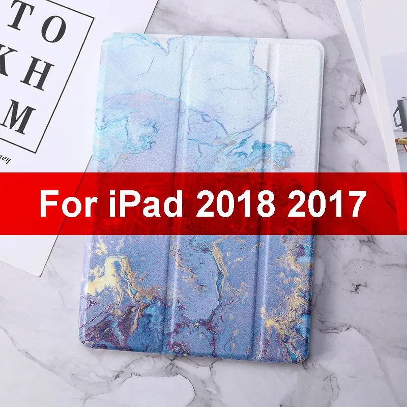 Для iPad 10,2 Air 2 1 чехол Мрамор из кожи с натуральным лицевым покрытием мягкий TPU чехол для iPad 9,7 Мини 123 iPad 2/3/4/5/6 Мини 45 чехол - Цвет: Blue 2018 2017
