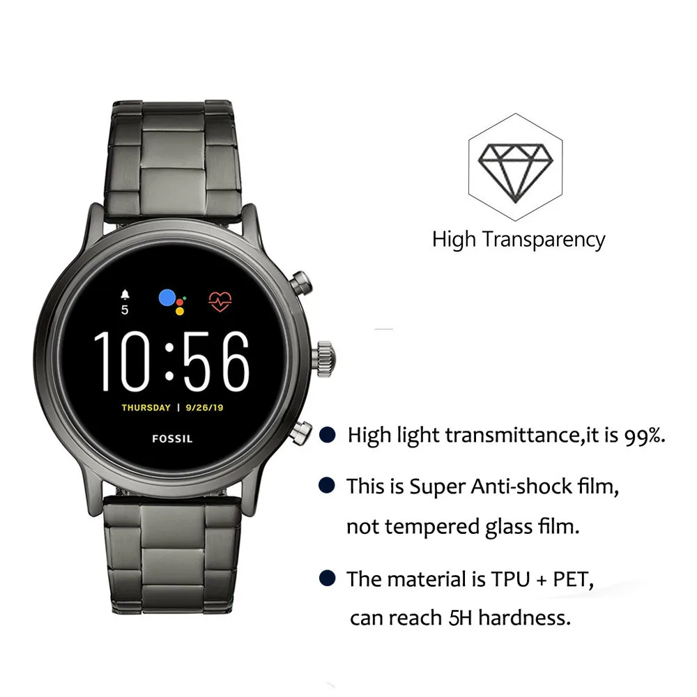 3 упаковки для Fossil мужской Gen 5 Carlyle Smartwatch Защитная пленка для ЖК-экрана Защитная пленка не стекло HD Анти-Царапины пузырьковая пленка