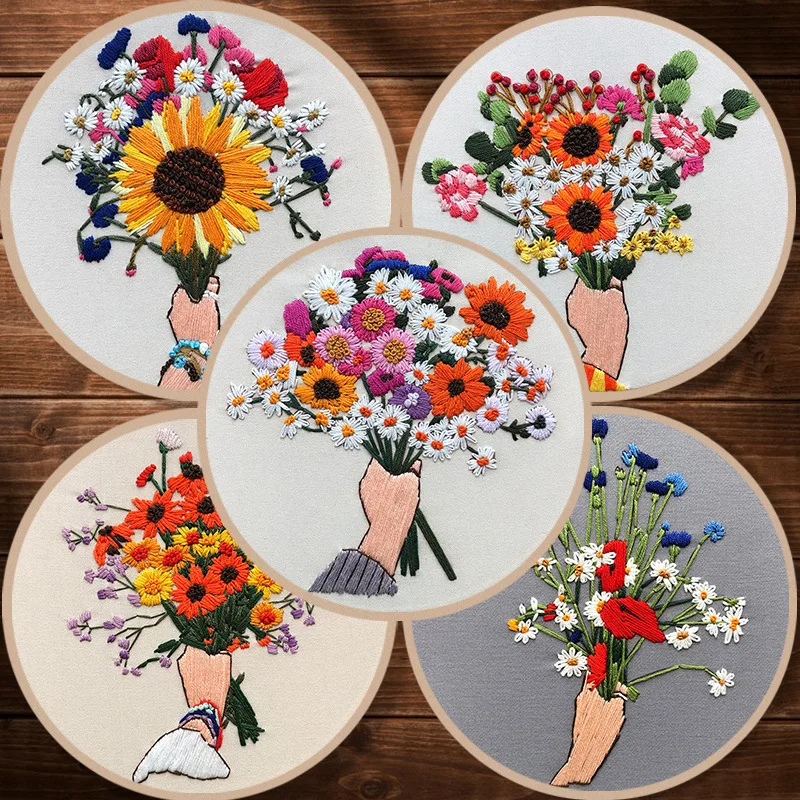 Embroidery Kits DIY Embroidery Set Flower Needlework Embroidery Cross Stitch kits for Beginner DIY Art Sewing Crafts