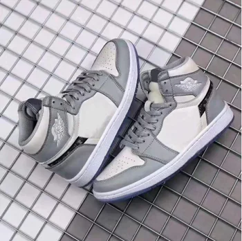

2020 new brand authentic OG grey and white 1:1 men's high top basketball shoes shoes outdoor high quality free delivery