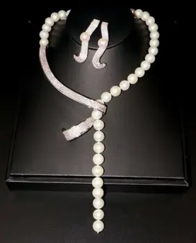 

gorgeous 10-11mm south sea round white pearl necklace &earring