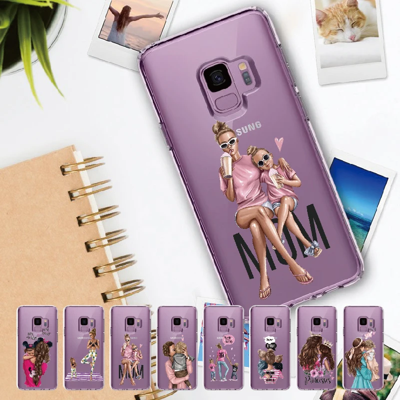 Cute Baby Super Mom Girls Queen For Samsung Galaxy Note 8 9 10 A7 A8 S8 S9 S10 S20 Plus Soft Crystal Slim Protective Clear Case | Мобильные