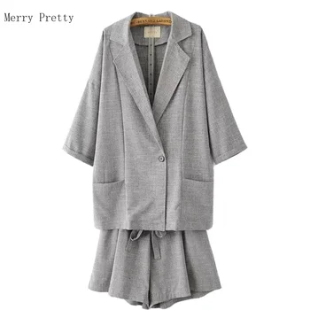 

Women Blazer Sets Solid Single Button Pocket Work OL Suit And Hight Wast Lace Up Mini Shorts Suit Set Office 2 Pieces Outfits