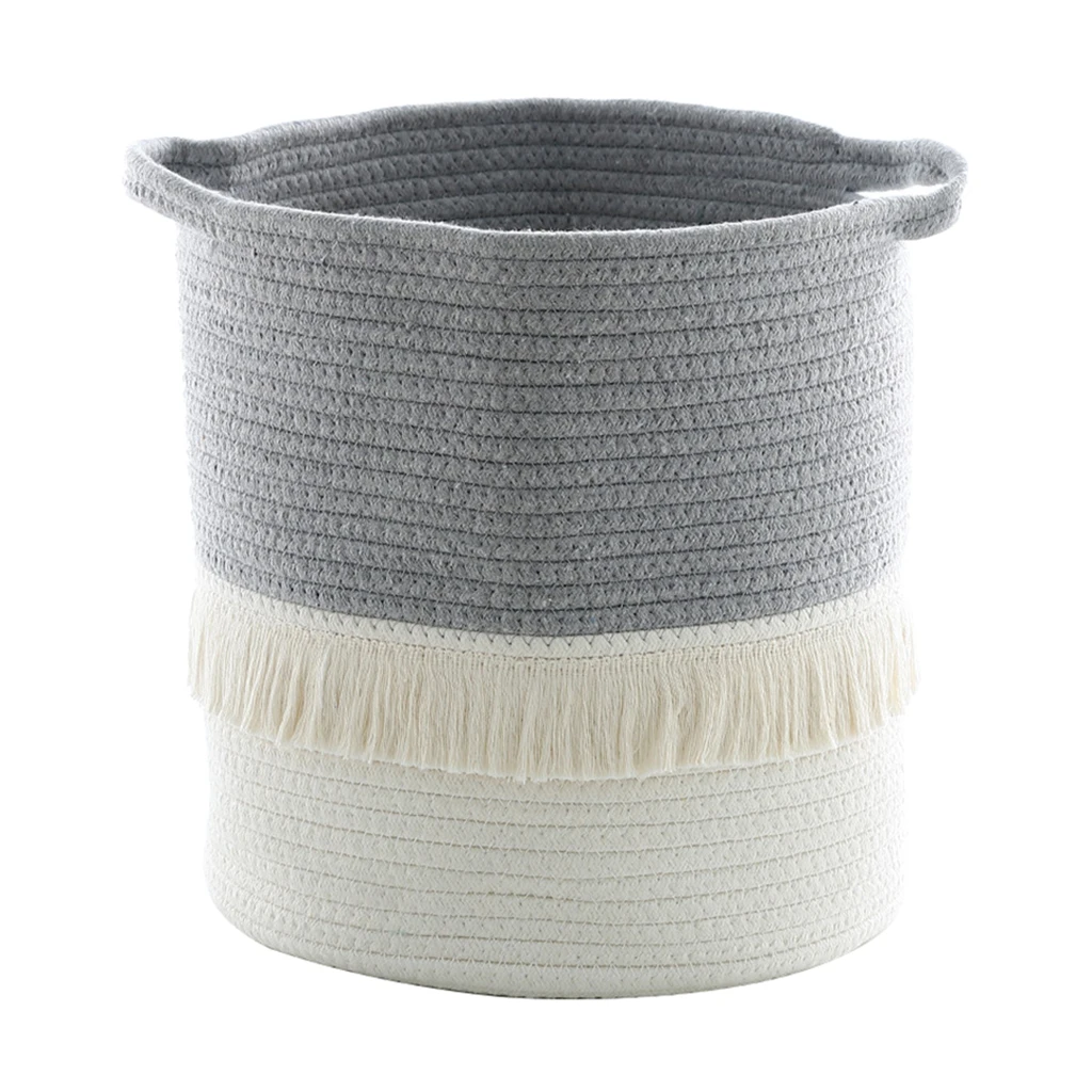 Cotton Rope Knitted Pompom Decor Laundry Basket Toy Storage Bucket Photo Prop Toy Basket Bucket Organizer