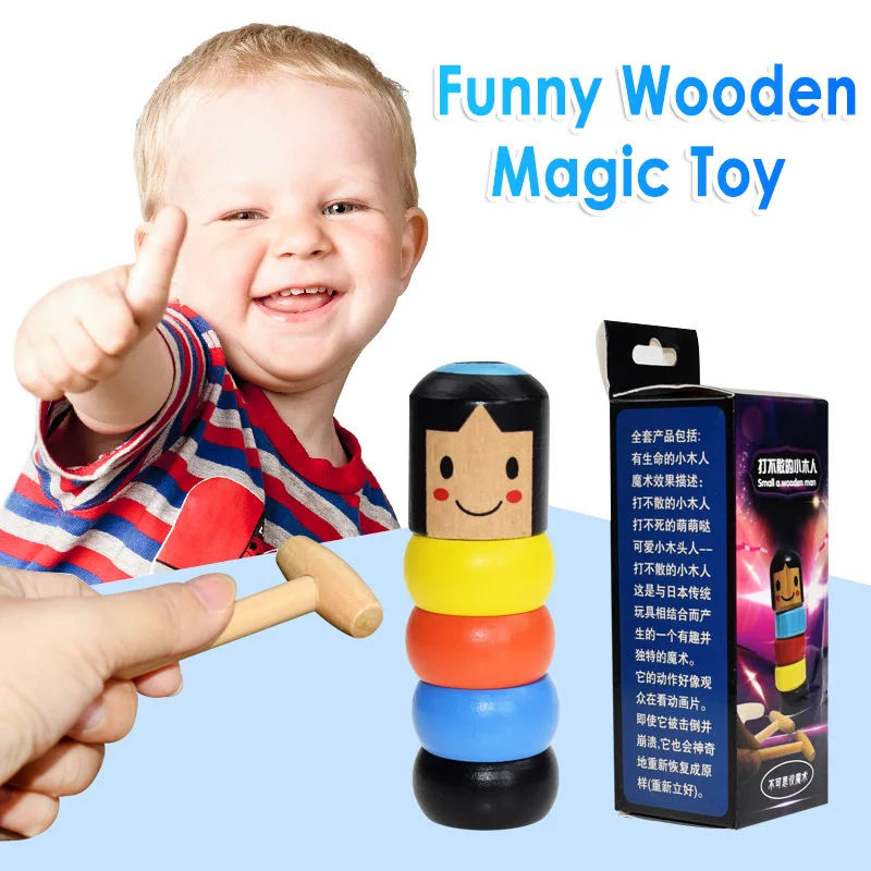 

1set Unbreakable Immortal Daruma Wooden Man Magic Toy Props Magic Trick Close Up Stage Wood Tools For Children Fun Toy Accessory