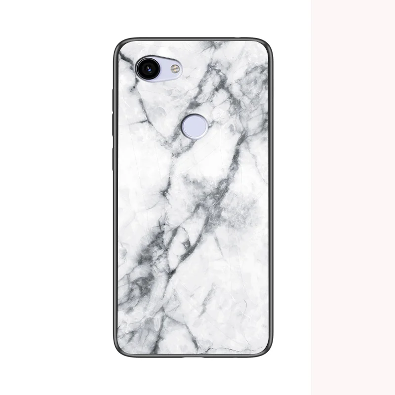 Для Google Pixel 3a XL чехол из мрамора, глянцевое закаленное стекло, Мягкий Силиконовый противоударный жесткий чехол для телефона для Google Pixel3a XL чехол - Цвет: Белый