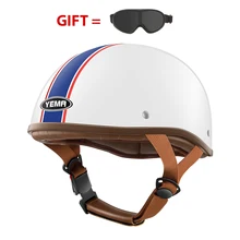 YEMA Motorcycle Helmet with goggles halley vintage Half Open Face Moto Electric scooter Crash helmet Riding helmet for bike