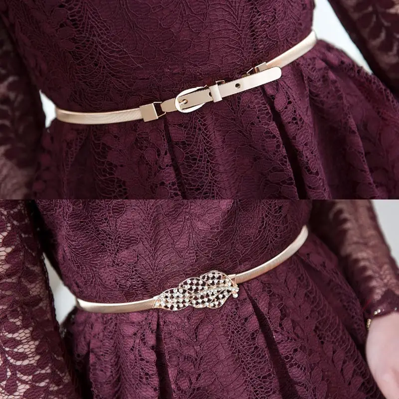 fashion Flower leaves metal buckle belt for dresses women ladies waist chain Tassel belts female gold thin belts waistband