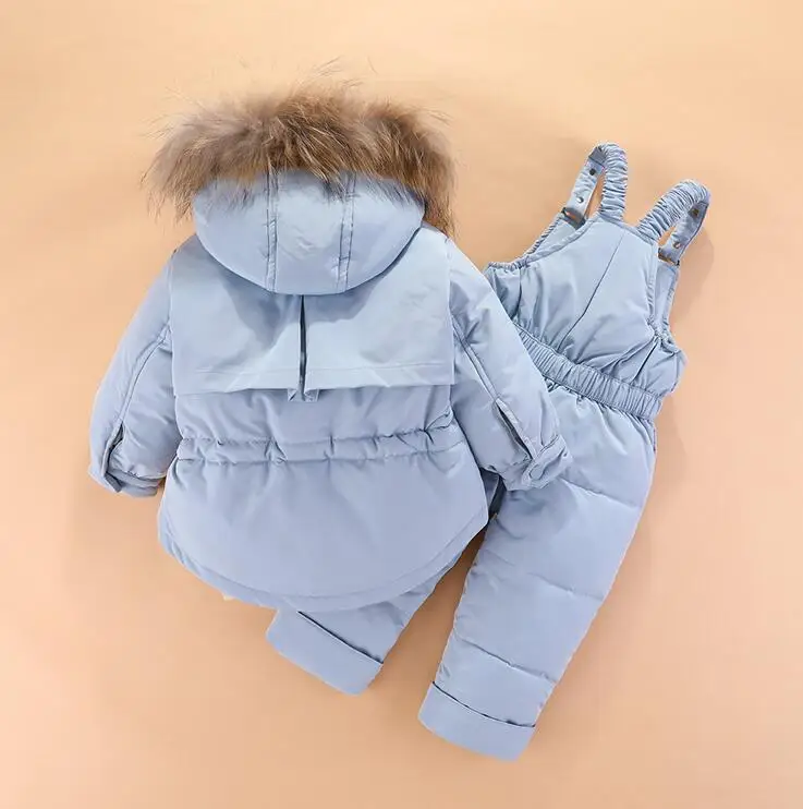 Зимний комплект одежды для детей, лыжный костюм для мальчиков, куртка-пуховик для девочки, пальто+ комбинезон 2 шт. Комбинезоны, комплект детской одежды для детей для маленьких мальчиков и девочек