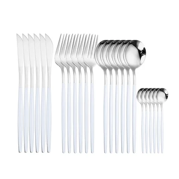 

Tableware Steel Cutlery Set Forks Knives Tea Spoon White Silver Cutlery for Weddings Spoon and Fork Silverware Set for Kitchen